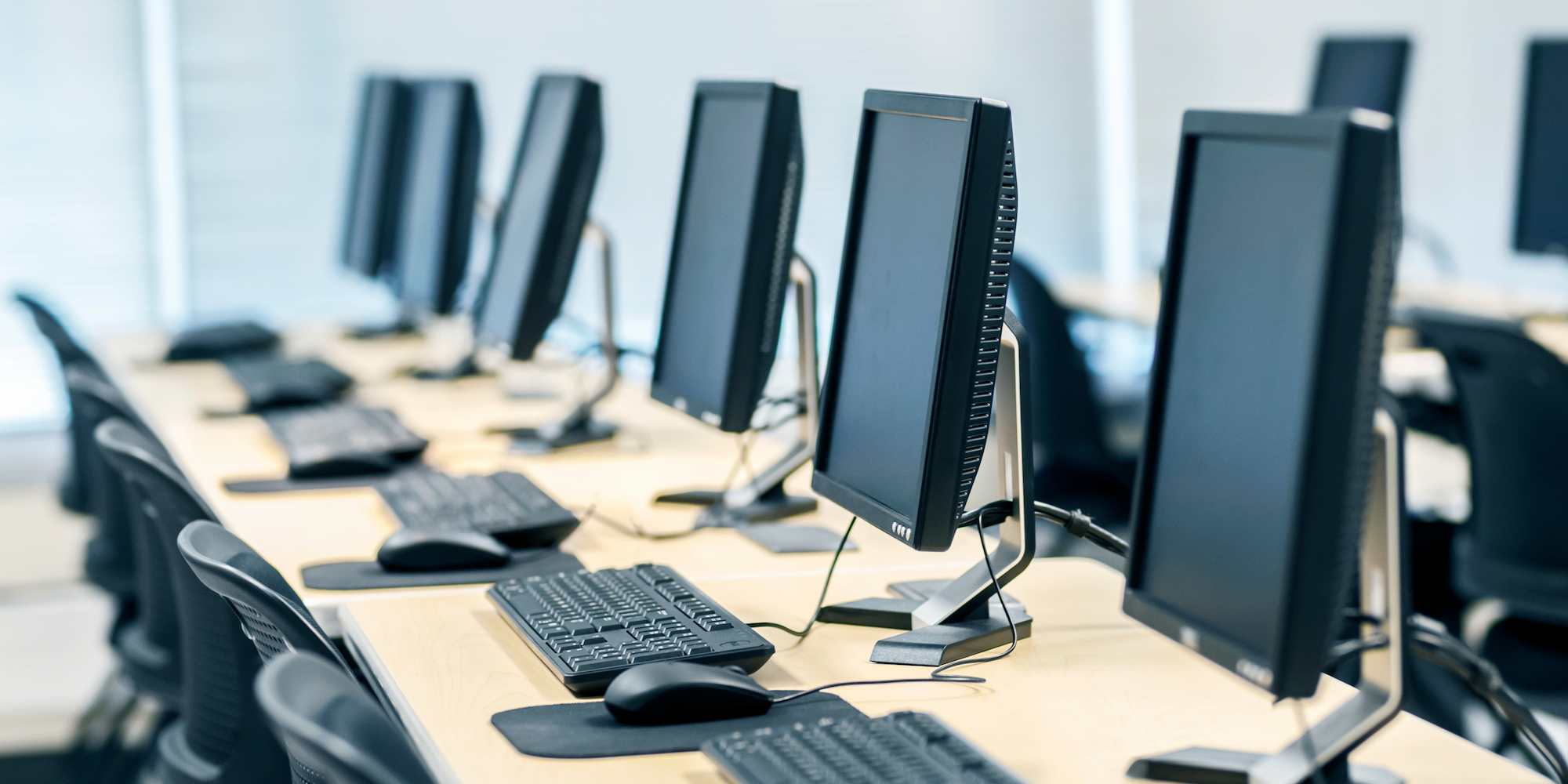 Computer setup in an office.