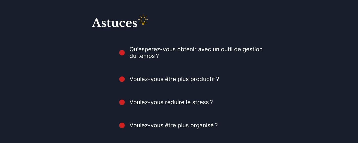 Infographie présentant quatre conseils pour identifier les objectifs de gestion du temps.