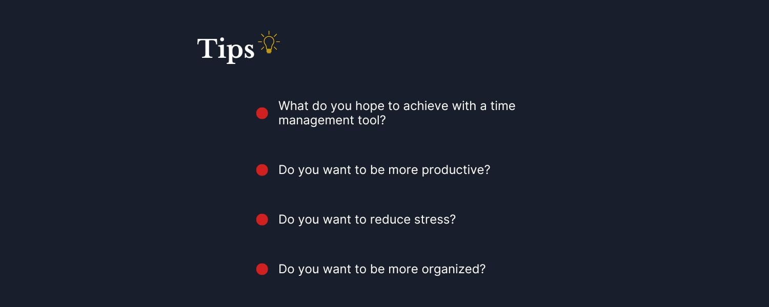 Infographic showing four tips to identify time management goals.