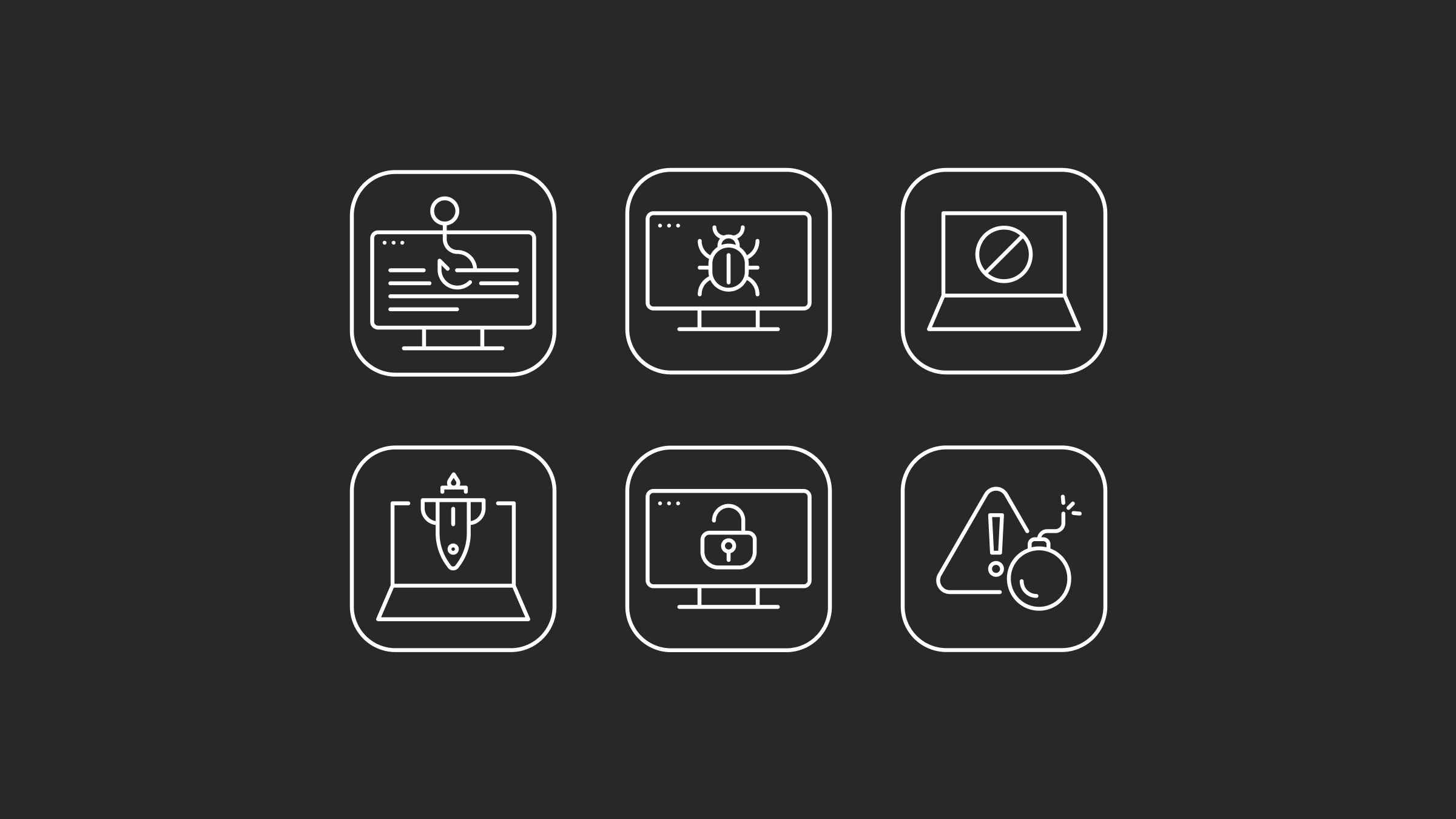 Une infographie avec des icônes représentant les différents types de cyberattaques.